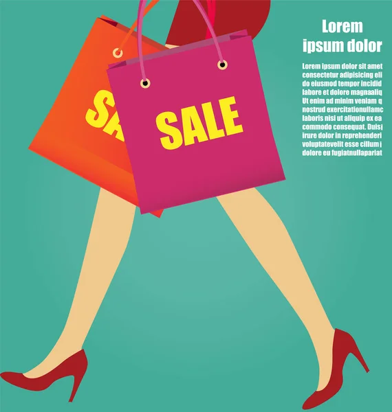 Mulheres Pernas com salto alto vermelho e sacos de compras, Business Conce — Vetor de Stock