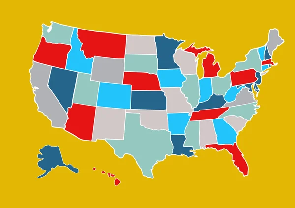 Carte des États-Unis d'Amérique avec les États fédéraux — Image vectorielle