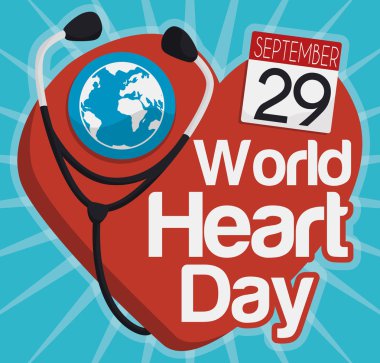 World Heart Day Design with Stethoscope and Calendar Reminder, Vector Illustration clipart