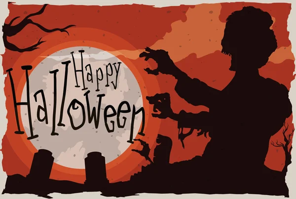 Памятное знамя Хэллоуина с Зомби на жутком кладбище, векторная иллюстрация — стоковый вектор