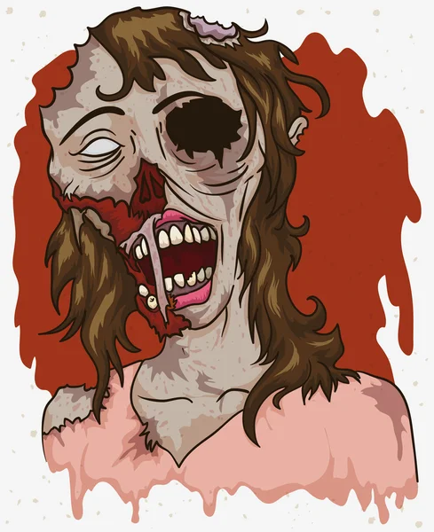 Diseño de Zombie podrido femenino en estilo de dibujos animados, ilustración vectorial — Vector de stock