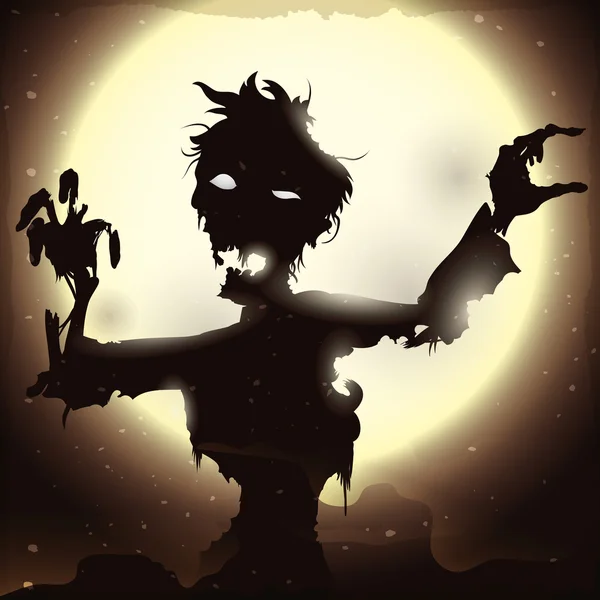 Bir dolunay gecesi, vektör çizim yükselen zombi poster — Stok Vektör
