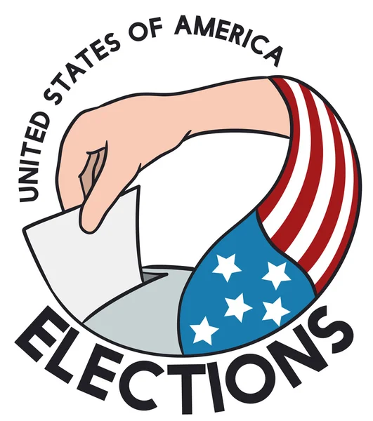 Mano de Votante Estadounidense con Bandera en Evento Electoral, Vector Illustration — Archivo Imágenes Vectoriales