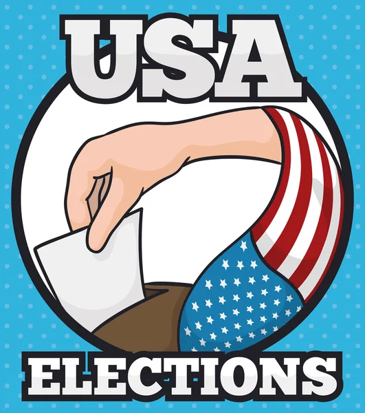 Poster in Cartoon Style with Citizen Voting in U.S.A. Elections, Vector Illustration — Stock Vector