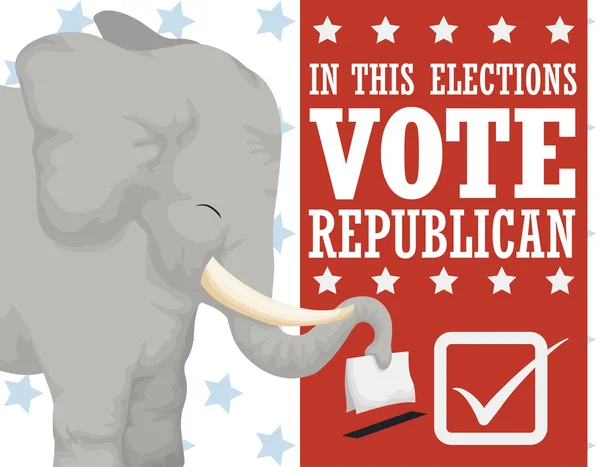 Cute Elephant Voting for the Republican Party in American Elections, Vector Illustration — Stock Vector