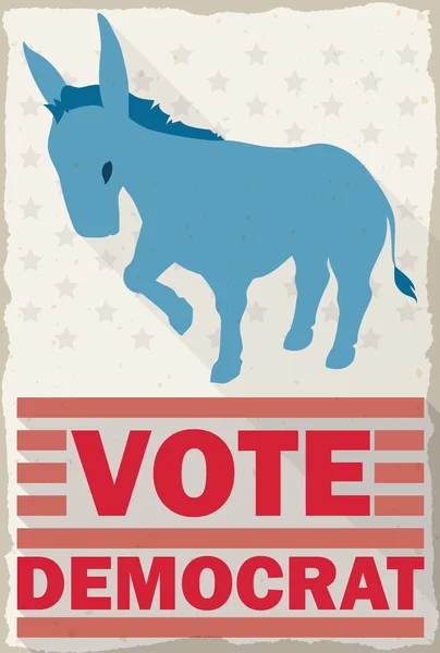 Retro Poster with Blue Donkey Promoting Democrat Vote, Vector Illustration — Stock Vector