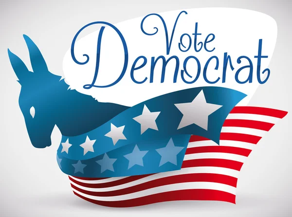 Democrat Donkey Silhouette con nastri patriottici con design americano, illustrazione vettoriale — Vettoriale Stock