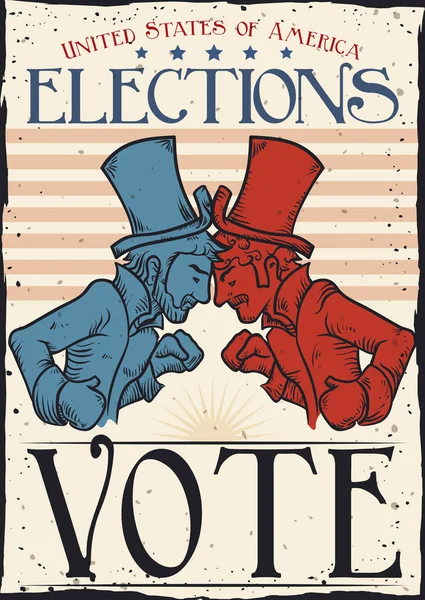 Рекламный плакат с американскими традиционными партийными конкурентами, векторная иллюстрация — стоковый вектор
