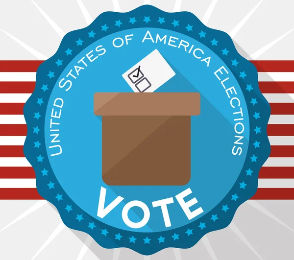 Button with Ballot Box Promoting the Vote in American Elections, Vector Illustration — Stock Vector