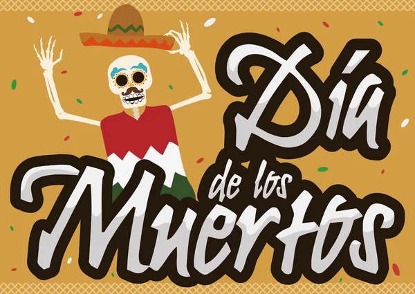 Happy Mexican Skeleton Celebrating "Dia de Muertos" Event, Vector Illustration — Stock Vector