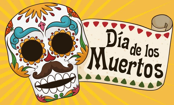 Colorful Male Skull for Mexican "Dia de los Muertos" Celebration, Vector Illustration — Stockový vektor