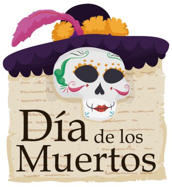 Elegant Catrina Skull with Literary Verses Celebrating Dia de Muertos, Vector Illustration clipart