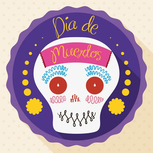 Dekorerad socker skalle för "Dia de Muertos" i platt stil, vektorillustration — Stock vektor