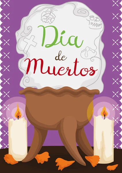 Tradiční Kopál kadidelnici, svíčky a okvětní lístky pro "Dia de Muertos", vektorové ilustrace — Stockový vektor