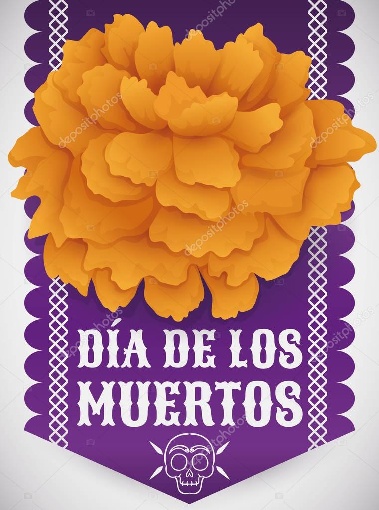 Tradicional flor de cempasúchil sobre papel para el "Dia de Muertos