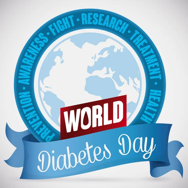 Botón redondo conmemorativo para el Día Mundial de la Diabetes, ilustración vectorial — Vector de stock