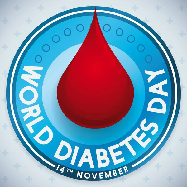 Bloed Drop over Blue Circle ontwerp voor Wereld Diabetes dag, vectorillustratie — Stockvector