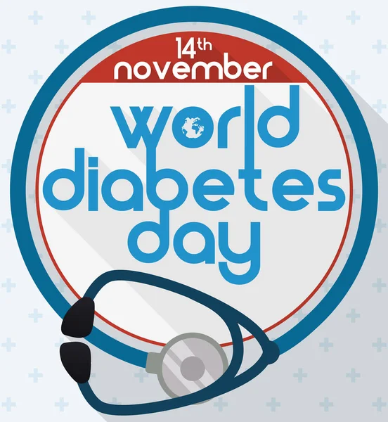 Stetoskop som blå cirkel att fira World Diabetes Day, vektorillustration — Stock vektor