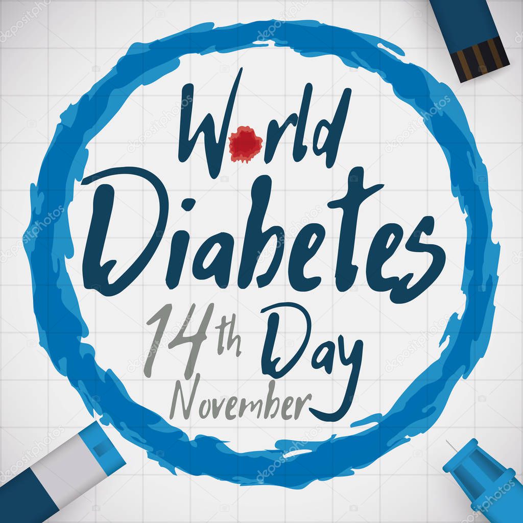Commemoration of World Diabetes Day with Glucose Control Tools, Vector Illustration