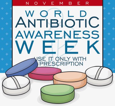 Antibiyotik ilaç antibiyotik farkındalık Haftası, vektör çizim için tıbbi notu