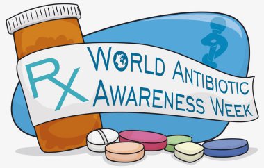 Medicine Bottle, Pills and Ribbon for World Antibiotic Awareness Week, Vector Illustration clipart