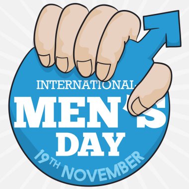 Uluslararası erkekler gün, vektör çizim anmak için etiket tasarımını tutan el