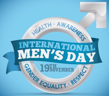 Şerit için uluslararası erkekler gün, vektör çizim tebrik ile adamın sembolü gümüş