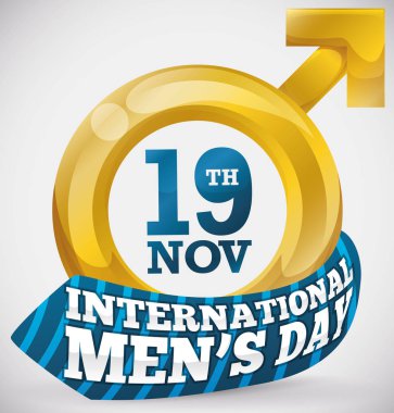 Uluslararası erkekler günü, vektör çizim kutlamak için kravat olan altın adamın simge