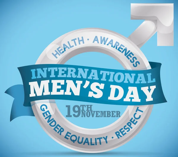 Şerit için uluslararası erkekler gün, vektör çizim tebrik ile adamın sembolü gümüş