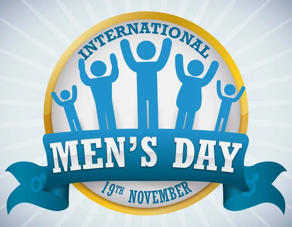 Gün, vektör çizim altın erkek sembollerin uluslararası erkekler anısına düğmesiyle yuvarlak