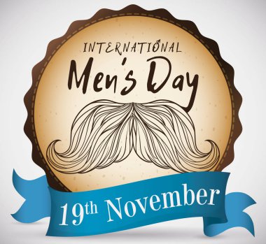 Erkekler günü, vektör çizim için Retro tasarımlı bıyık ve şerit düğmesi