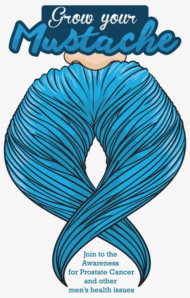 Braided Blue Mustache Promoting Men's Awareness, Vector Illustration — Stock Vector