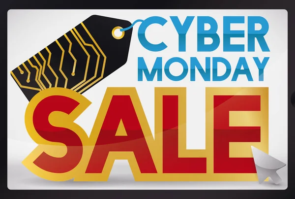 Promo para Cyber Monday en Pantalla Electrónica Brillante, Ilustración de Vectores — Vector de stock