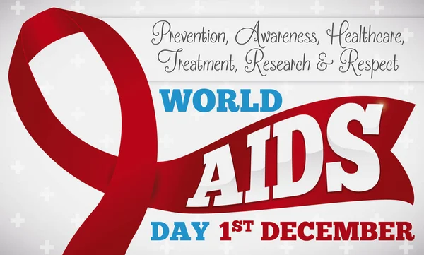 Giornata mondiale dell'AIDS Design con nastro rosso e valori, illustrazione vettoriale — Vettoriale Stock