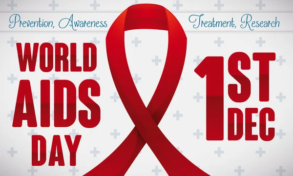 Design del nastro rosso con promemoria Data della Giornata Mondiale dell'AIDS, Illustrazione vettoriale — Vettoriale Stock