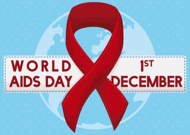 Dünya AIDS günü şeritler ve Globe, vektör çizim için Hatıra tasarım