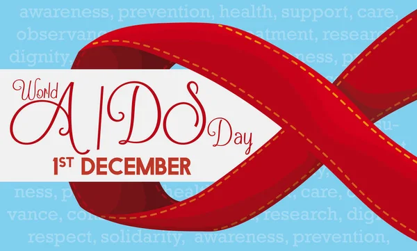 Design commemorativo per la Giornata Mondiale dell'AIDS con etichetta e nastro, illustrazione vettoriale — Vettoriale Stock