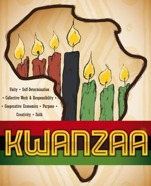 Mumlar ve bayrak Kwanzaa kutlama, vektör çizim ile Afrika harita