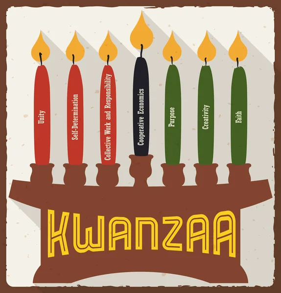 Sete princípios e velas para Kwanzaa em estilo plano, ilustração vetorial —  Vetores de Stock