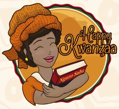 Türban ve kitap Kwanzaa, kutlama ile güzellik hanımefendi illüstrasyon vektör
