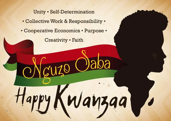 Silhueta Homem e África Contar os Princípios de Celebração de Kwanzaa, Ilustração do Vetor —  Vetores de Stock