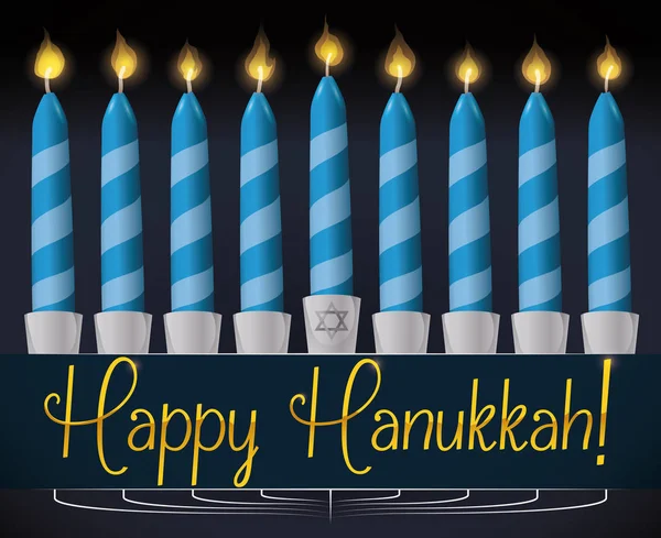 Blue Lighted Candles for Hanukkah Celebration, Vector Illustration — Stock Vector