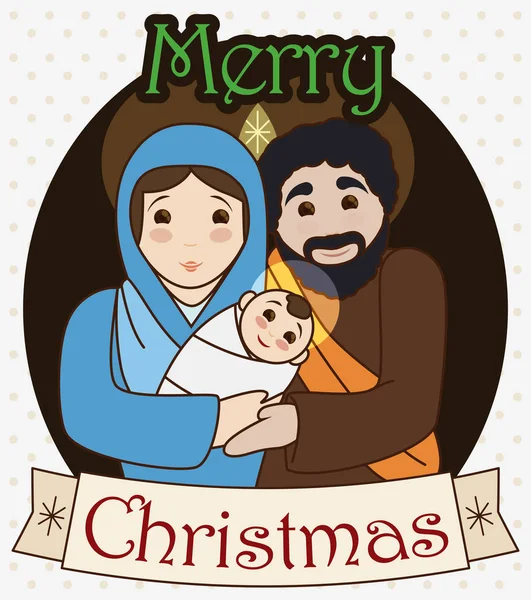 传统的圣家庭与圣诞贺卡，矢量图 — 图库矢量图片