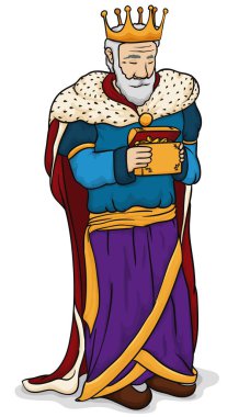 Bilge adam Melchior bebek İsa için Epiphany, vektör çizim altın Holding