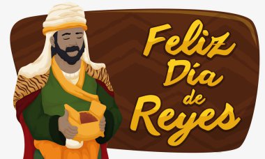 Balthazar Magi mür kutluyor Epiphany veya Dia de ile Reyes, vektör çizim