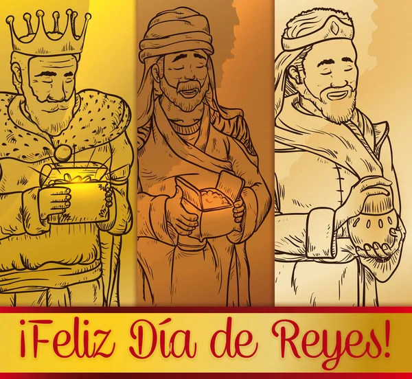 Üç Magi için kutlayın "Dia de Reyes", vektör çizim tasarım yapın — Stok Vektör