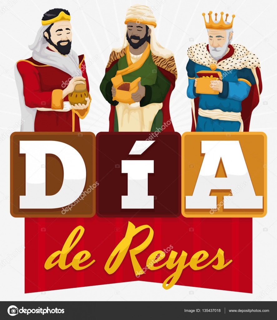 Diseño festivo para el 'Día de Reyes' español con tres magos