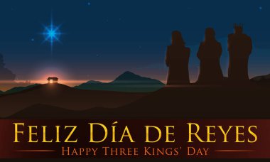 Beauty View of Jesus' Birth Place with the Three Magi, Vector Illustration clipart