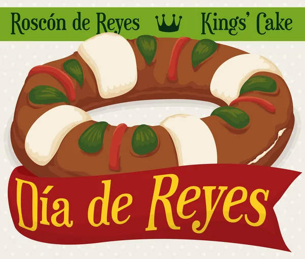 Delicious 'Roscon de Reyes' tebrik şerit için İsa'nın Doğuşu tatil, vektör çizim ile