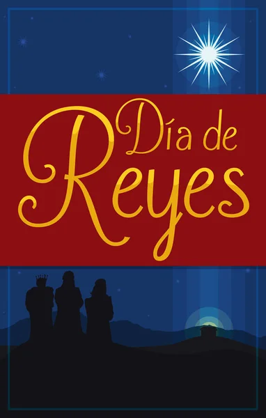 Carte poștală pentru "Dia de Reyes" pentru Epifanie cu trei magi, ilustrație vectorială — Vector de stoc